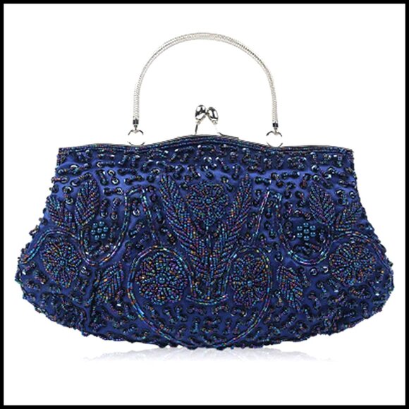Beaded Sequin Floral Evening Clutch Bag Elegant Detachable Wristlet Large